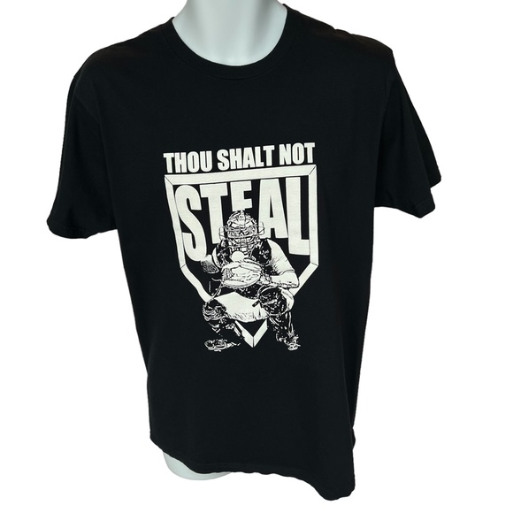 Teespring Unisex "Thou Shalt Not Steal" Navy Baseball Graphic Tee sz M ⚾️ - Picture 2 of 8